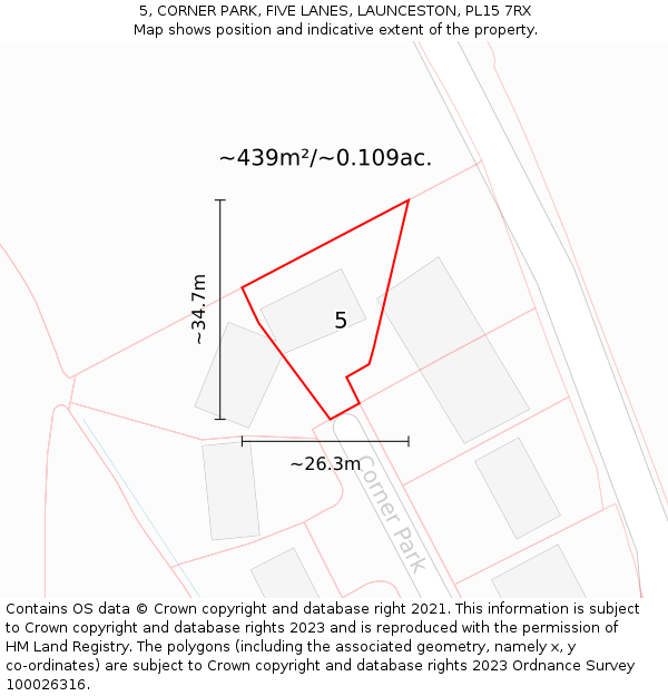 5, CORNER PARK, FIVE LANES, LAUNCESTON, PL15 7RX: Plot and title map