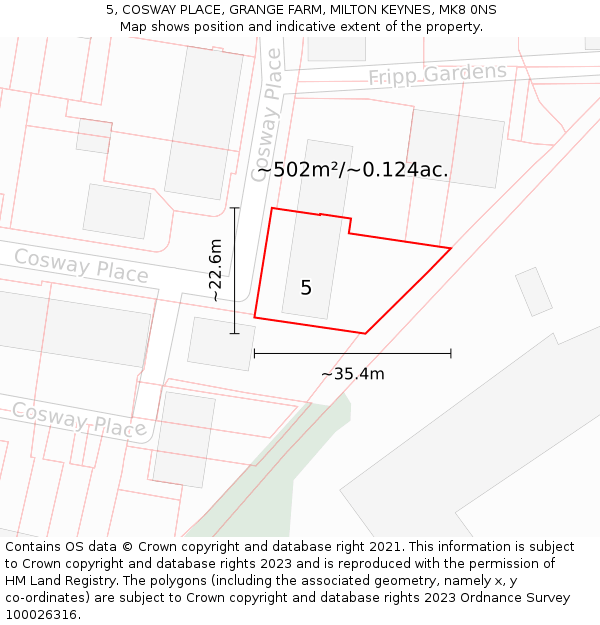 5, COSWAY PLACE, GRANGE FARM, MILTON KEYNES, MK8 0NS: Plot and title map