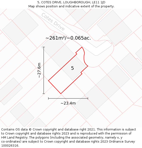 5, COTES DRIVE, LOUGHBOROUGH, LE11 1JD: Plot and title map