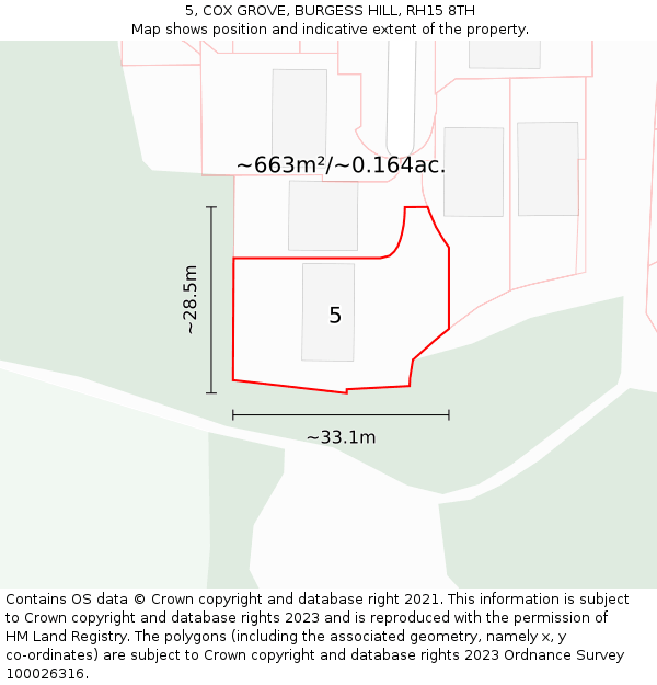 5, COX GROVE, BURGESS HILL, RH15 8TH: Plot and title map