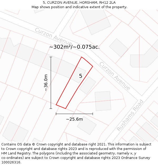 5, CURZON AVENUE, HORSHAM, RH12 2LA: Plot and title map