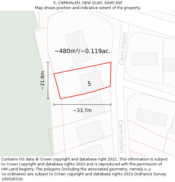 5, CWMHALEN, NEW QUAY, SA45 9SF: Plot and title map