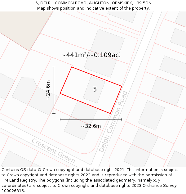 5, DELPH COMMON ROAD, AUGHTON, ORMSKIRK, L39 5DN: Plot and title map