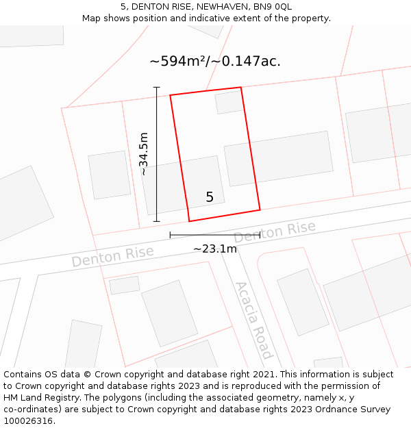 5, DENTON RISE, NEWHAVEN, BN9 0QL: Plot and title map