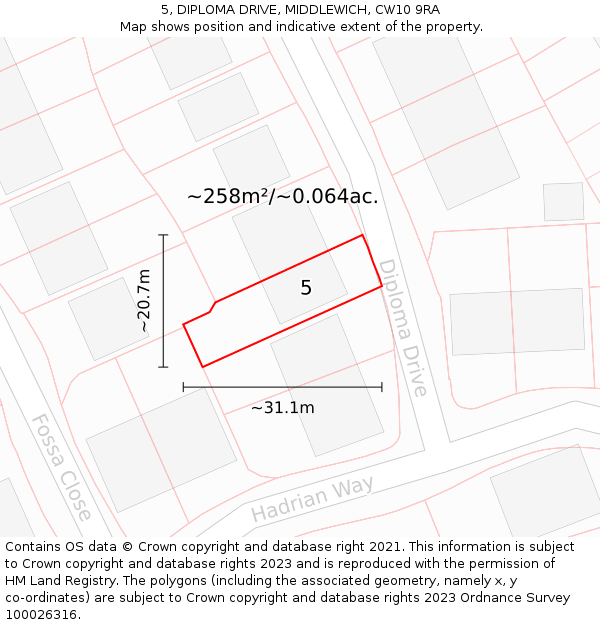 5, DIPLOMA DRIVE, MIDDLEWICH, CW10 9RA: Plot and title map