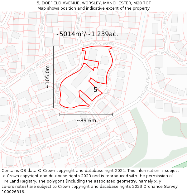 5, DOEFIELD AVENUE, WORSLEY, MANCHESTER, M28 7GT: Plot and title map