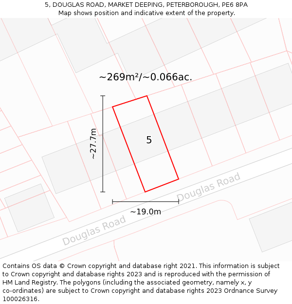 5, DOUGLAS ROAD, MARKET DEEPING, PETERBOROUGH, PE6 8PA: Plot and title map