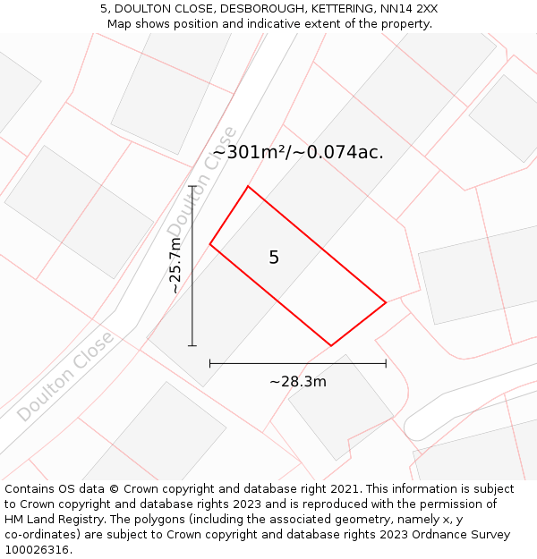 5, DOULTON CLOSE, DESBOROUGH, KETTERING, NN14 2XX: Plot and title map