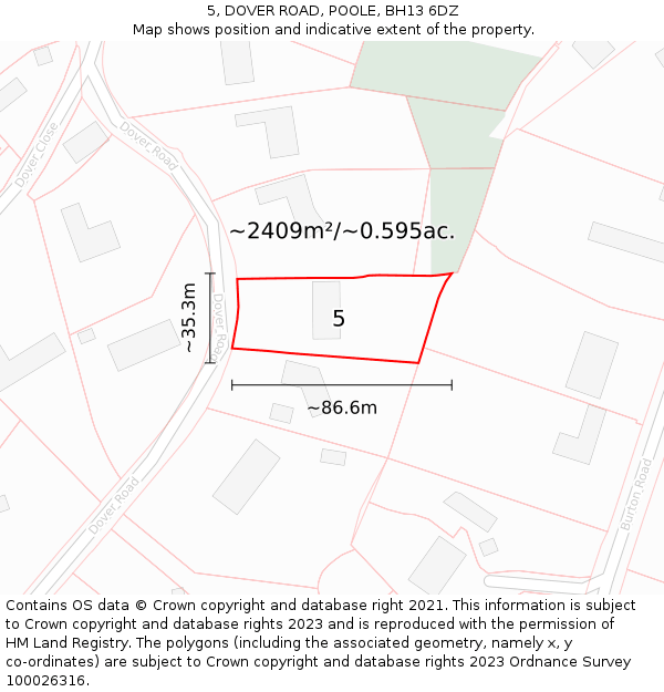 5, DOVER ROAD, POOLE, BH13 6DZ: Plot and title map