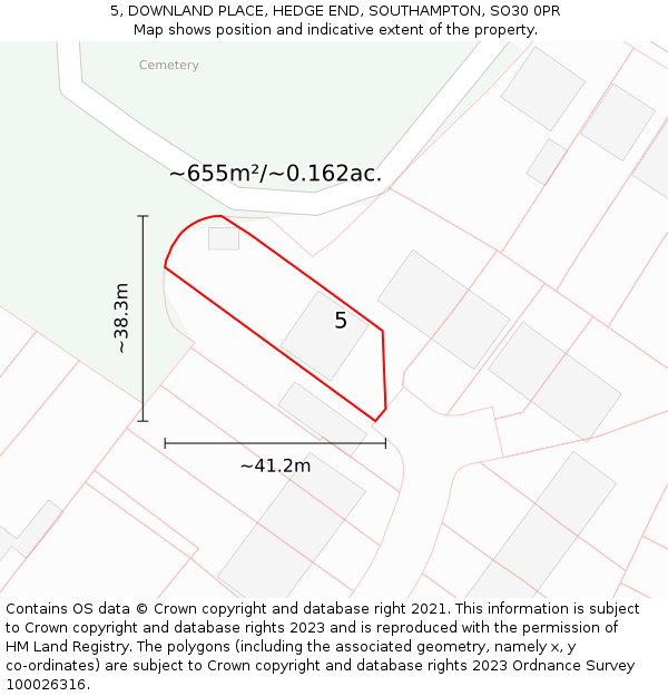 5, DOWNLAND PLACE, HEDGE END, SOUTHAMPTON, SO30 0PR: Plot and title map