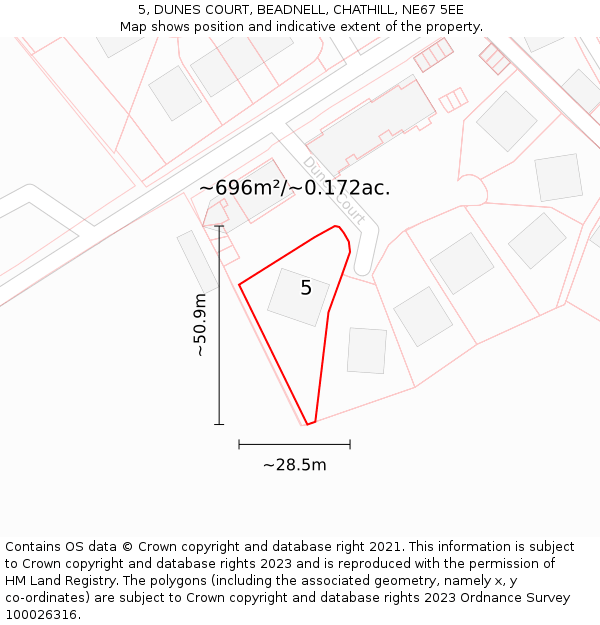 5, DUNES COURT, BEADNELL, CHATHILL, NE67 5EE: Plot and title map