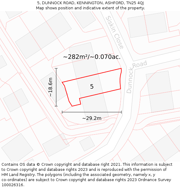 5, DUNNOCK ROAD, KENNINGTON, ASHFORD, TN25 4QJ: Plot and title map