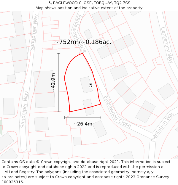 5, EAGLEWOOD CLOSE, TORQUAY, TQ2 7SS: Plot and title map