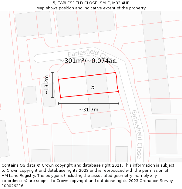 5, EARLESFIELD CLOSE, SALE, M33 4UR: Plot and title map