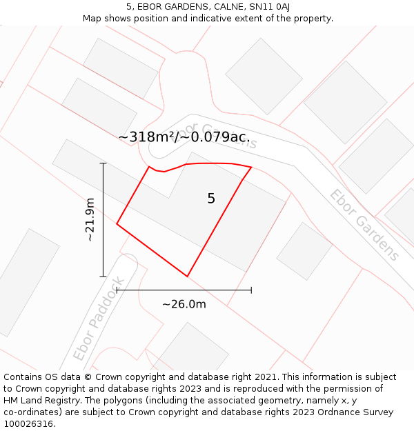 5, EBOR GARDENS, CALNE, SN11 0AJ: Plot and title map