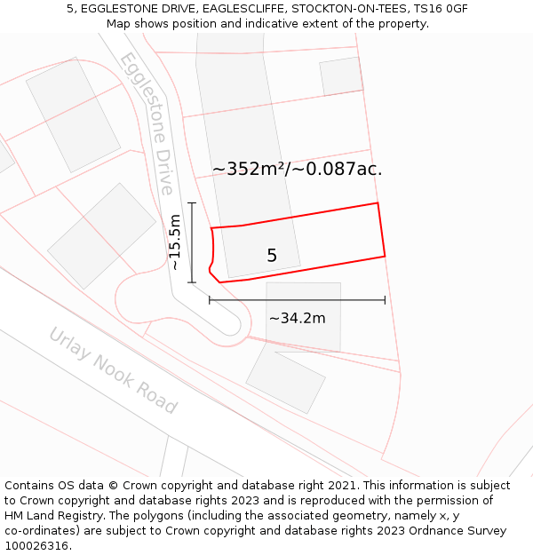 5, EGGLESTONE DRIVE, EAGLESCLIFFE, STOCKTON-ON-TEES, TS16 0GF: Plot and title map