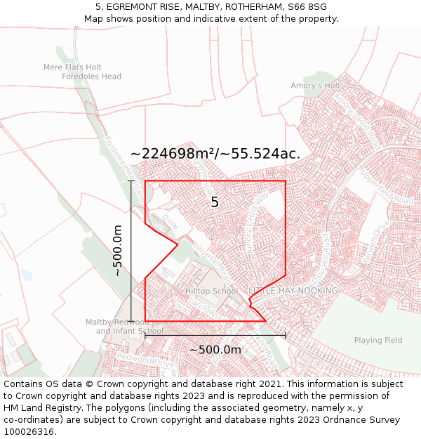 5, EGREMONT RISE, MALTBY, ROTHERHAM, S66 8SG: Plot and title map