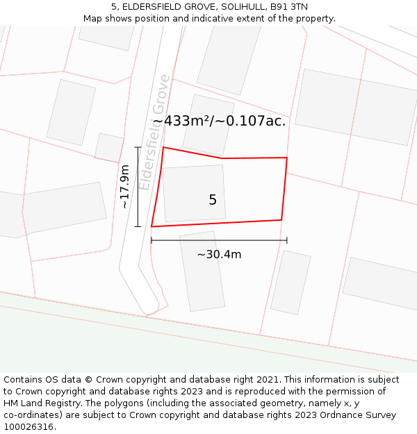 5, ELDERSFIELD GROVE, SOLIHULL, B91 3TN: Plot and title map