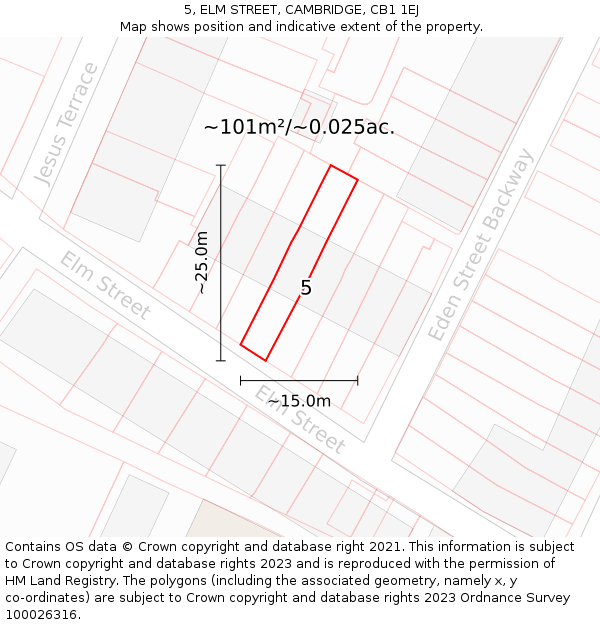 5, ELM STREET, CAMBRIDGE, CB1 1EJ: Plot and title map