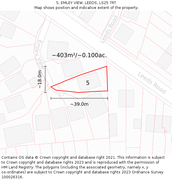 5, EMLEY VIEW, LEEDS, LS25 7RT: Plot and title map