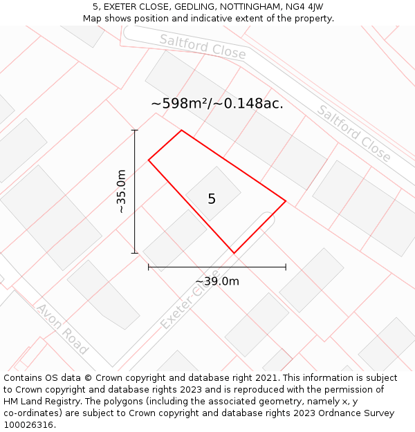 5, EXETER CLOSE, GEDLING, NOTTINGHAM, NG4 4JW: Plot and title map