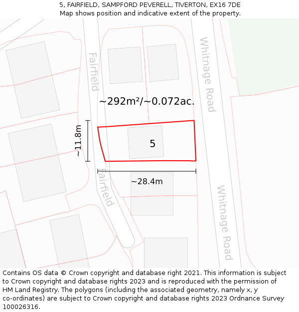 5, FAIRFIELD, SAMPFORD PEVERELL, TIVERTON, EX16 7DE: Plot and title map