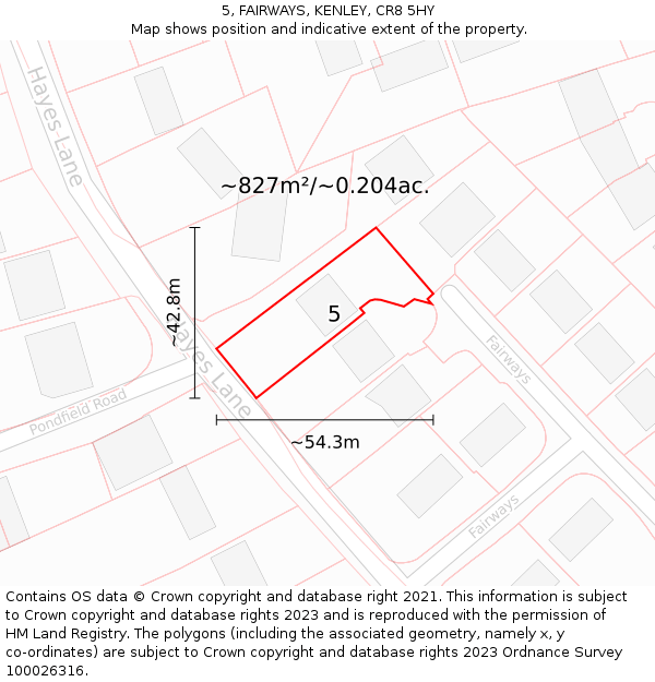 5, FAIRWAYS, KENLEY, CR8 5HY: Plot and title map