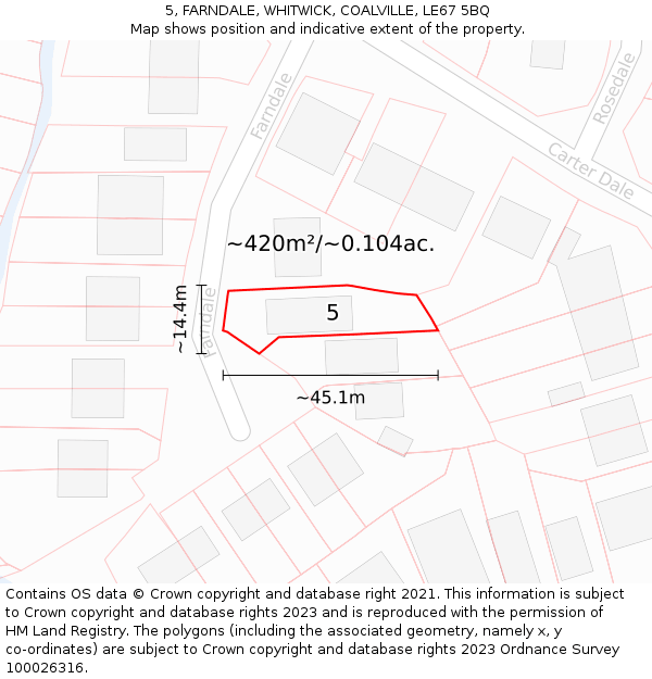 5, FARNDALE, WHITWICK, COALVILLE, LE67 5BQ: Plot and title map