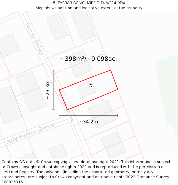 5, FARRAR DRIVE, MIRFIELD, WF14 9DX: Plot and title map