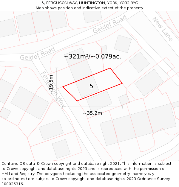 5, FERGUSON WAY, HUNTINGTON, YORK, YO32 9YG: Plot and title map