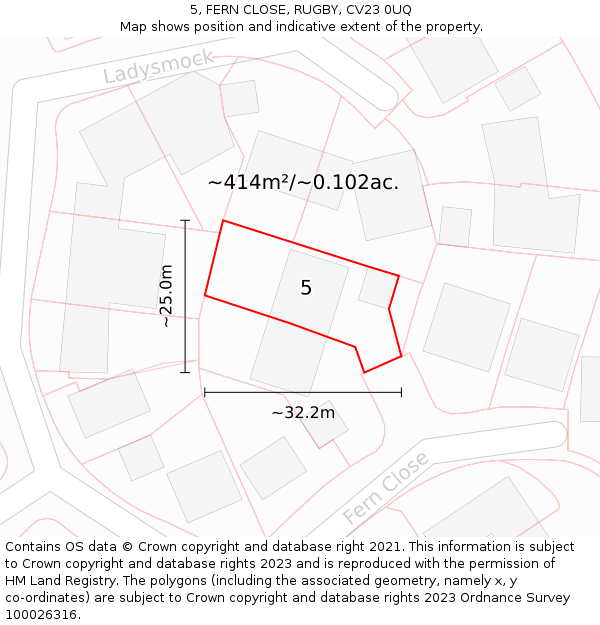 5, FERN CLOSE, RUGBY, CV23 0UQ: Plot and title map