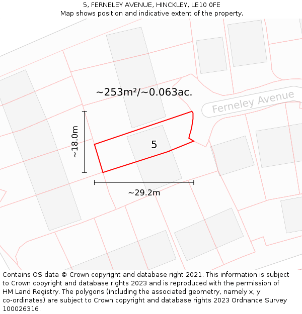 5, FERNELEY AVENUE, HINCKLEY, LE10 0FE: Plot and title map