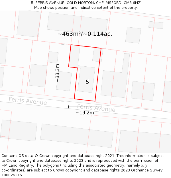 5, FERRIS AVENUE, COLD NORTON, CHELMSFORD, CM3 6HZ: Plot and title map