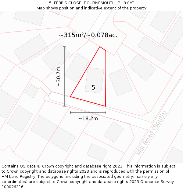 5, FERRIS CLOSE, BOURNEMOUTH, BH8 0AT: Plot and title map