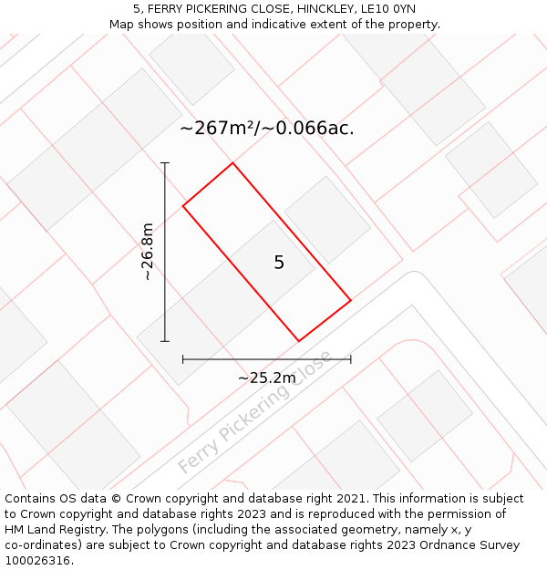 5, FERRY PICKERING CLOSE, HINCKLEY, LE10 0YN: Plot and title map