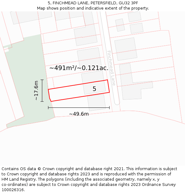 5, FINCHMEAD LANE, PETERSFIELD, GU32 3PF: Plot and title map