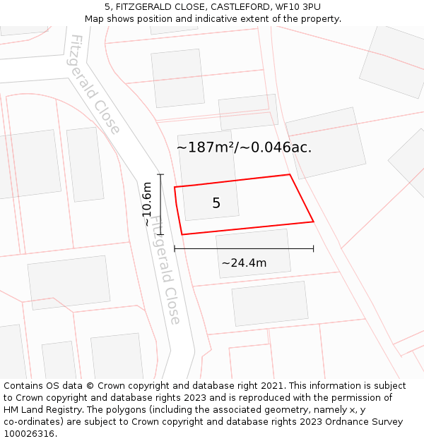 5, FITZGERALD CLOSE, CASTLEFORD, WF10 3PU: Plot and title map