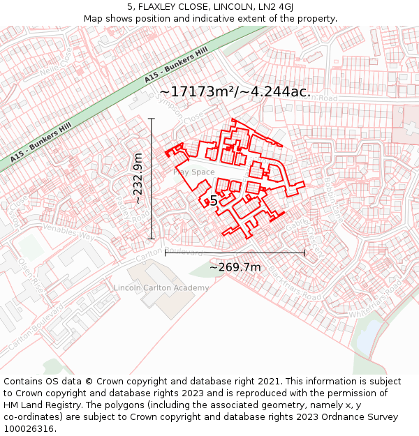 5, FLAXLEY CLOSE, LINCOLN, LN2 4GJ: Plot and title map