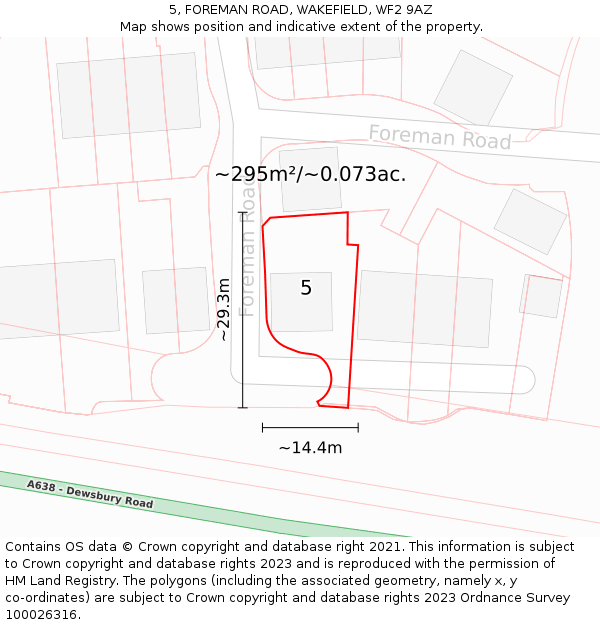 5, FOREMAN ROAD, WAKEFIELD, WF2 9AZ: Plot and title map