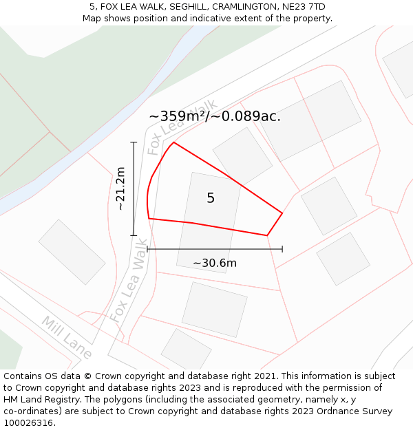5, FOX LEA WALK, SEGHILL, CRAMLINGTON, NE23 7TD: Plot and title map