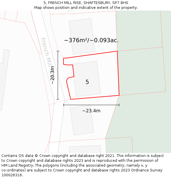 5, FRENCH MILL RISE, SHAFTESBURY, SP7 8HS: Plot and title map