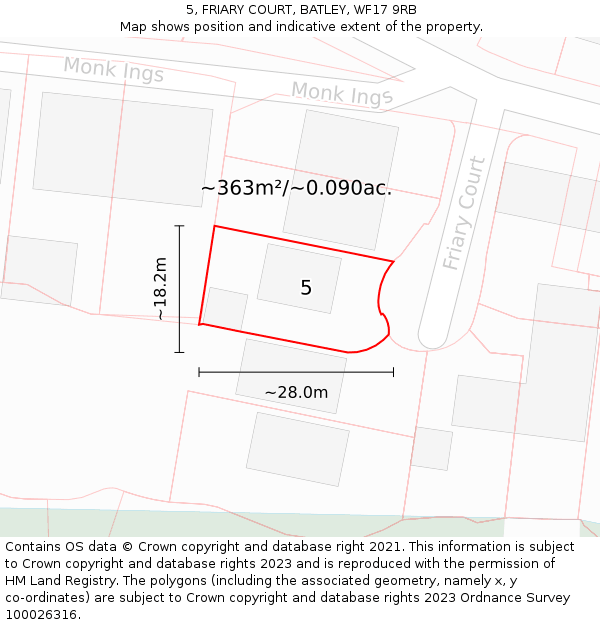 5, FRIARY COURT, BATLEY, WF17 9RB: Plot and title map