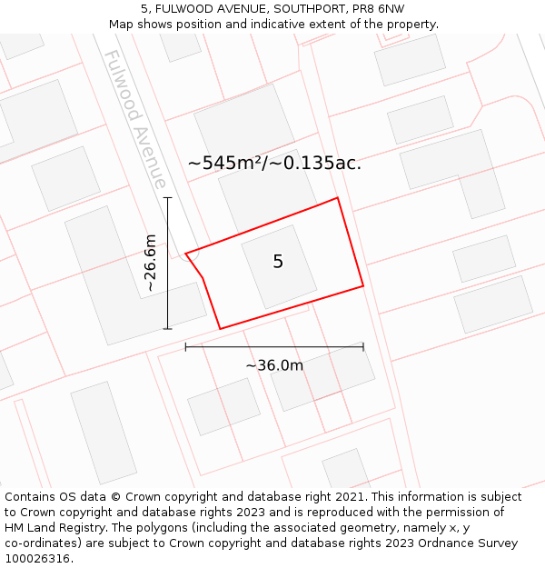 5, FULWOOD AVENUE, SOUTHPORT, PR8 6NW: Plot and title map