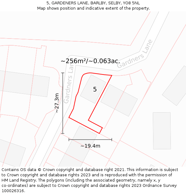 5, GARDENERS LANE, BARLBY, SELBY, YO8 5NL: Plot and title map