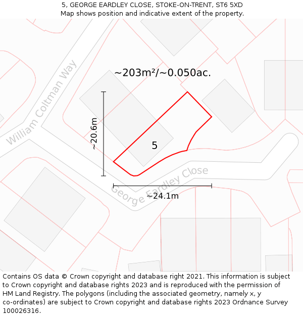 5, GEORGE EARDLEY CLOSE, STOKE-ON-TRENT, ST6 5XD: Plot and title map