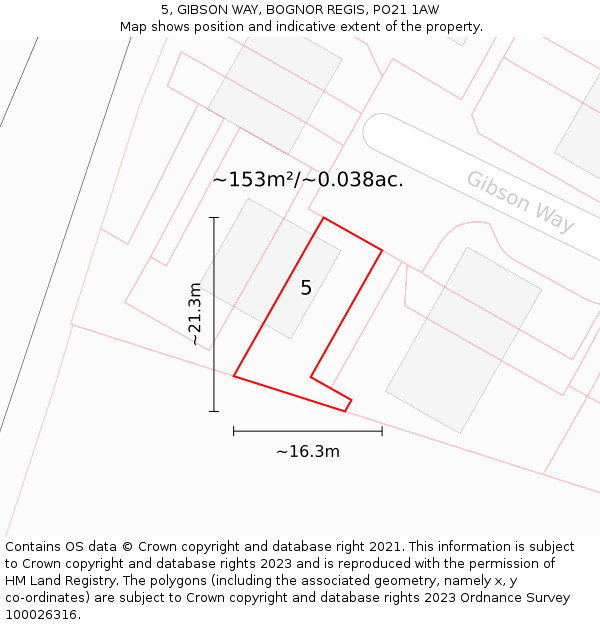 5, GIBSON WAY, BOGNOR REGIS, PO21 1AW: Plot and title map