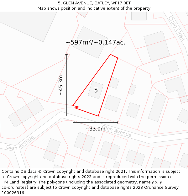 5, GLEN AVENUE, BATLEY, WF17 0ET: Plot and title map