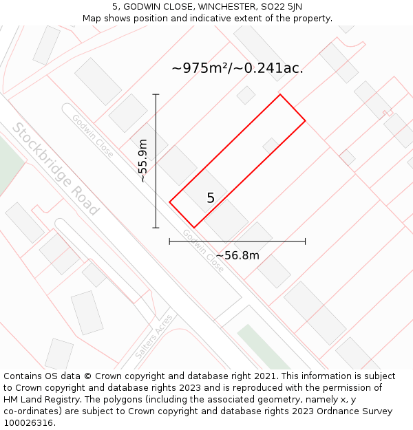 5, GODWIN CLOSE, WINCHESTER, SO22 5JN: Plot and title map