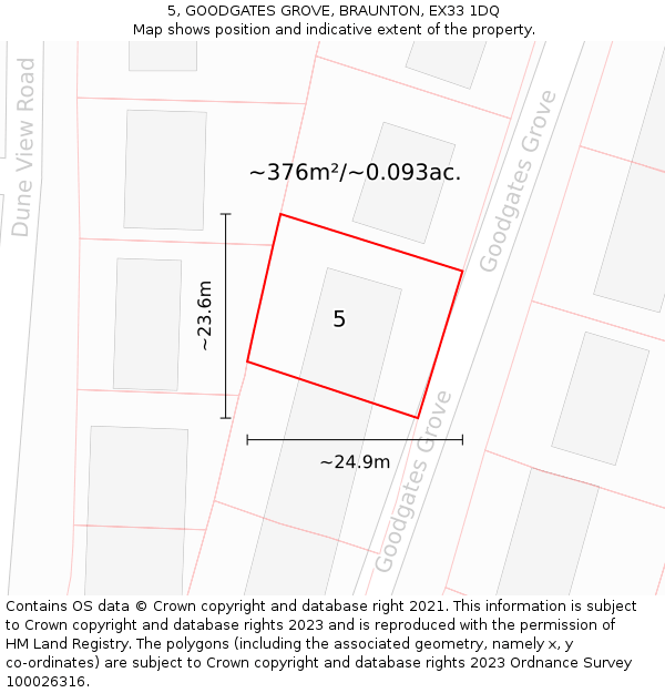 5, GOODGATES GROVE, BRAUNTON, EX33 1DQ: Plot and title map