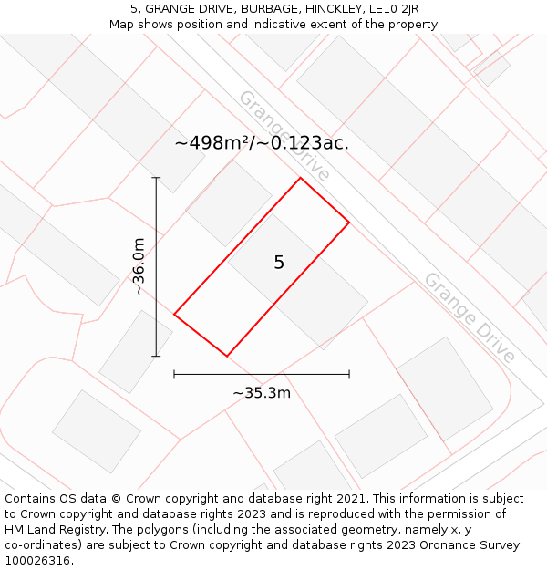 5, GRANGE DRIVE, BURBAGE, HINCKLEY, LE10 2JR: Plot and title map